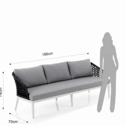 Afteli salotto interno e esterno in alluminio bianco opaco con cuscini tessuto sintetico grigio chiaro