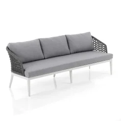 Afteli salotto interno e esterno in alluminio bianco opaco con cuscini tessuto sintetico grigio chiaro