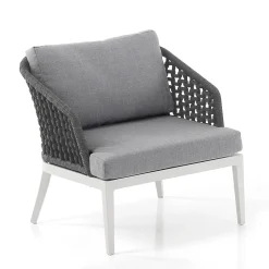 Afteli salotto interno e esterno in alluminio bianco opaco con cuscini tessuto sintetico grigio chiaro