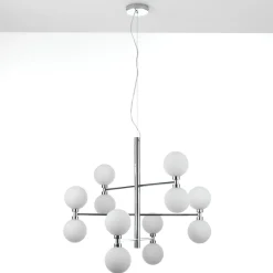 Alycia b lampadario in metallo cromato sfere in vetro bianco opaco con cavo regolabile d75 h56 cm