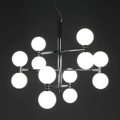 Alycia b lampadario in metallo cromato sfere in vetro bianco opaco con cavo regolabile d75 h56 cm