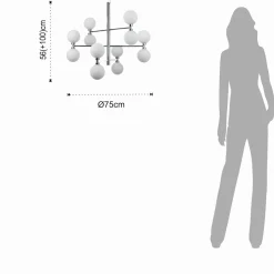 Alycia b lampadario in metallo cromato sfere in vetro bianco opaco con cavo regolabile d75 h56 cm