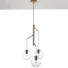 Alycia e lampadario in acciaio oro opaco e 3 sfere in vetro trasparente 115x10xh95-132 cm