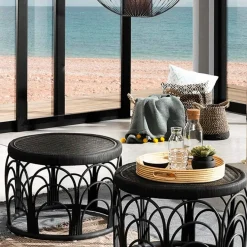 Anil tavolino da caffà in rattan nero d60xh45 cm