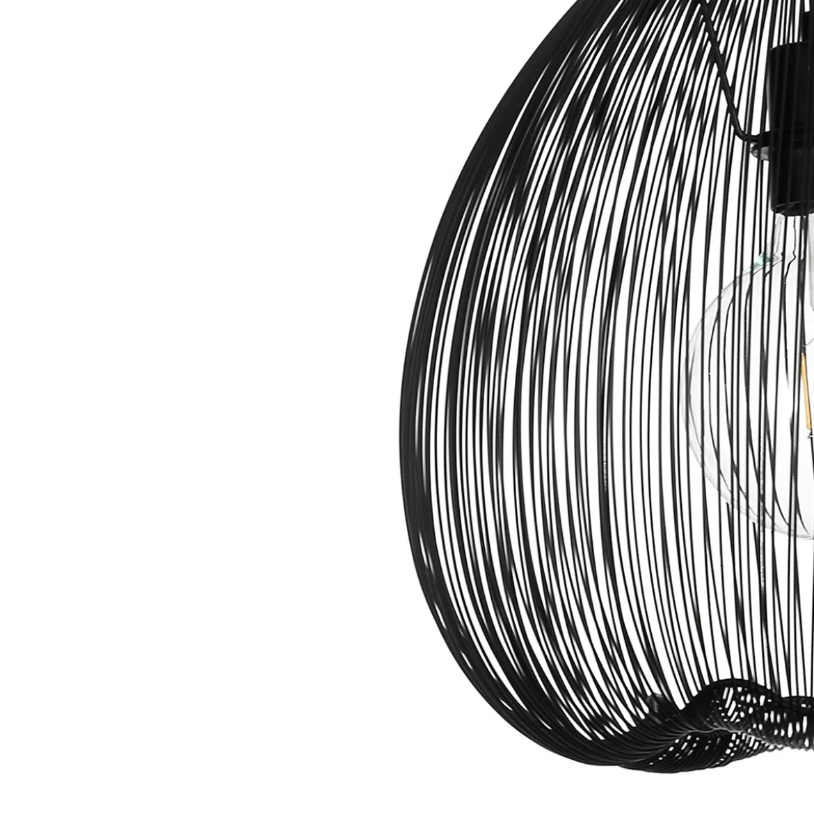 Arcon lampadario in metallo nero opaco con paralume in filo di acciaio e tessuto nero d35 h36 cm