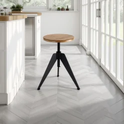Arko sgabello regolabile a vite in legno finitura rovere e metallo grigio opaco 38x38xh40-60 cm