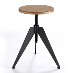 Arko sgabello regolabile a vite in legno finitura rovere e metallo grigio opaco 38x38xh40-60 cm