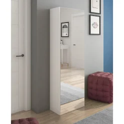 Art guardaroba / scarpiera a colonna bianco finitura larice con anta a specchio 50.5x28xh160 cm