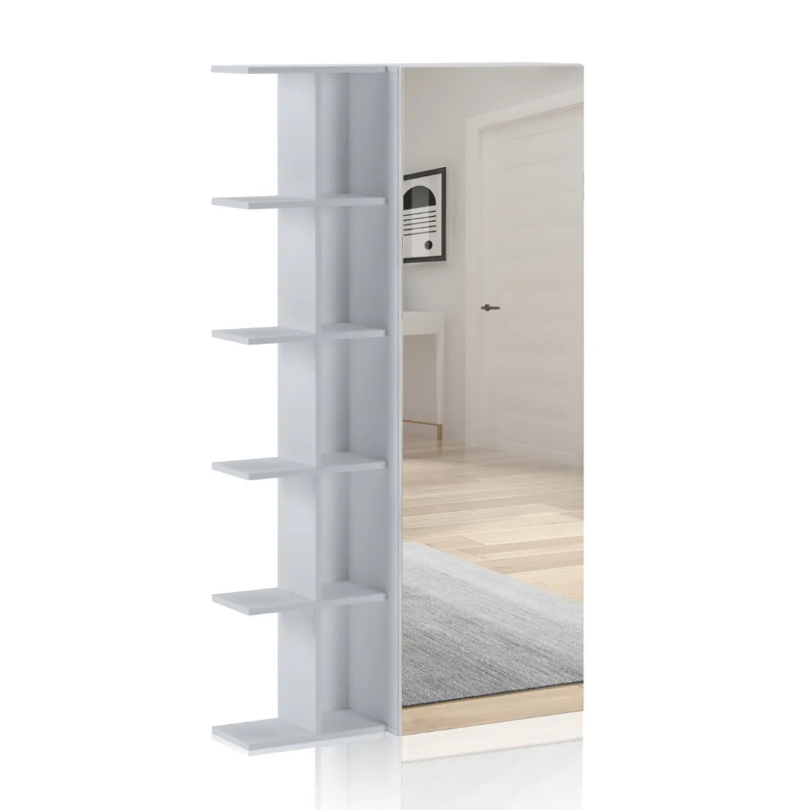 Art libreria / guardaroba / scarpiera bianca finitura larice con anta a specchio 87.5x28xh160 cm