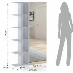 Art libreria / guardaroba / scarpiera bianca finitura larice con anta a specchio 87.5x28xh160 cm