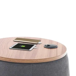 Barril dark grey pouf imbottito contenitore in tessuto grigio scuro e legno finitura rovere d40xh45 cm