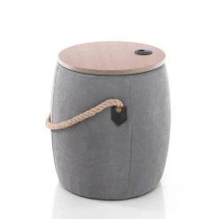 Barril grey pouf contenitore in tessuto grigio e legno finitura rovere d40xh45 cm
