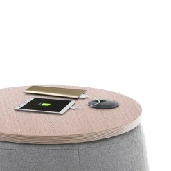 Barril grey pouf contenitore in tessuto grigio e legno finitura rovere d40xh45 cm