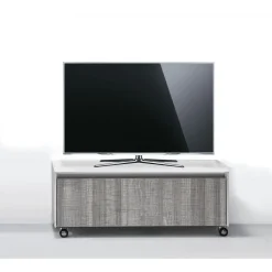 Base con ruote in legno finitura cenere e bianco lucido con guide ammortizzate