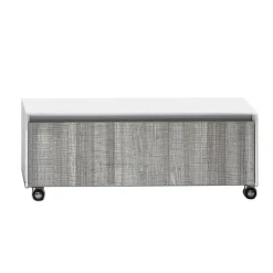 Base con ruote in legno finitura cenere e bianco lucido con guide ammortizzate