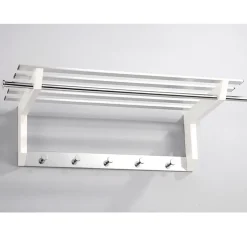Basilica appendiabiti cappelliera legno laccato bianco opaco e metallo satinato cromato 70x30xh20 cm