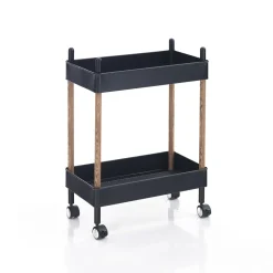 Billy carrello 2 cesti con ruote vili in acciaio nero opaco e effetto legno 31x55.5xh79 cm