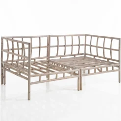 Blue isy divano 2 posti basamenti in rattan sbiancato rivestimento cotone patchwork blu cm. l160 p80 h70