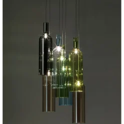 Bottles lampadario 7 luci in vetro colorato filo regolabile d8 h32 cm