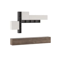 Brenda Noce parete soggiorno attrezzata librerie basi pensili melaminico grigio graphite noce bianco spatolato h200 l276 p40