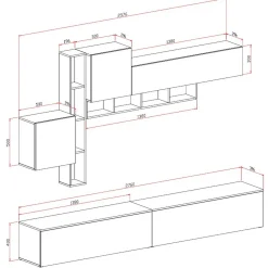Brenda Ossido parete soggiorno attrezzata librerie basi pensili melaminico grigio graphite ossido bianco spatolato h200 l276 p40