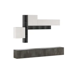 Brenda Ossido parete soggiorno attrezzata librerie basi pensili melaminico grigio graphite ossido bianco spatolato h200 l276 p40