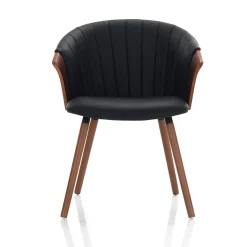 Bryan dark wood sedia legno multistrato curvato tinto finitura noce pelle sintetica nera cm h75 l60 p57