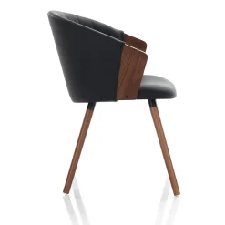Bryan dark wood sedia legno multistrato curvato tinto finitura noce pelle sintetica nera cm h75 l60 p57