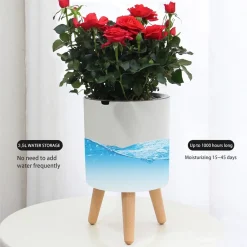 Calla-c vaso autoinnaffiante esterno interno bianco opaco e legno massello finitura rovere 3.5 litri d33xh48 cm