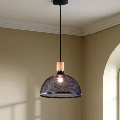 Cap lampadario in metallo nero opaco filo regolabile d34 h28 cm