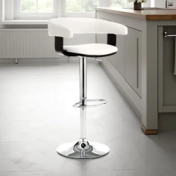 Casting white sgabello regolabile pelle sintetica bianco e metallo cromato 54x46xh82-102 cm