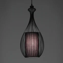 Cathedral c lampadario in metallo nero opaco con paralume in filo di acciaio e tessuto nero d24 h56 cm