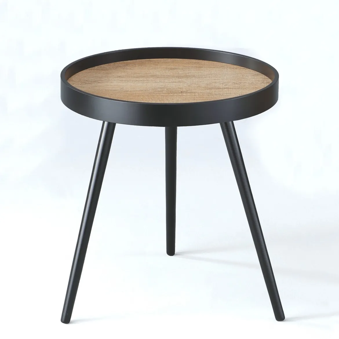 Charlotte tavolino / comodino verniciata nero opaco piano impiallacciato in rovere invecchiato d46 h53.5 cm