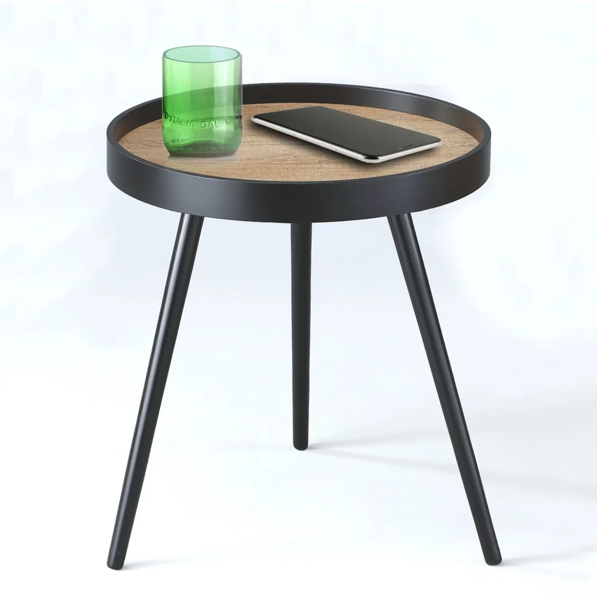Charlotte tavolino / comodino verniciata nero opaco piano impiallacciato in rovere invecchiato d46 h53.5 cm