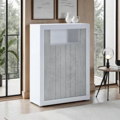 Clarke cement mobile alto colonia cement 2 ante grigio cemento e finitura larice bianco 110x42xh144 cm