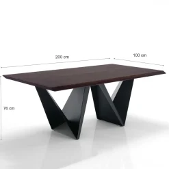 Cleft Tavolo Fisso impiallacciato finitura Noce e base in Metallo verniciato Nero opaco, 200x100 cm