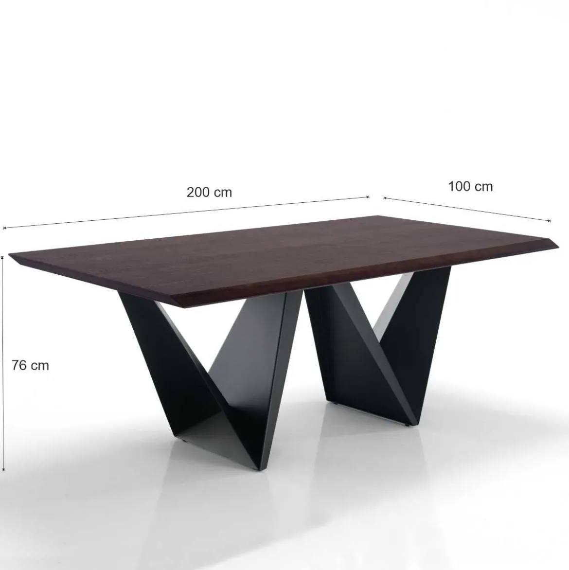 Cleft Tavolo Fisso impiallacciato finitura Noce e base in Metallo verniciato Nero opaco, 200x100 cm