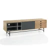 Clew madia porta tv impiallacciata finitura rovere anta laccata grigio scuro opaco l170 p40 h51 cm
