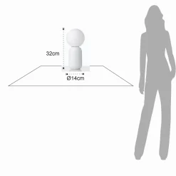 Clip lampada da tavolo in ceramica bianco opaco con sfera in vetro bianco opaco d14 h32 cm