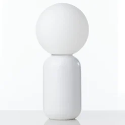 Clip lampada da tavolo in ceramica bianco opaco con sfera in vetro bianco opaco d14 h32 cm