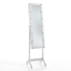 Coffer lux specchiera da terra con contenitore e luci led laccata bianco opaco 38x40 h155 cm