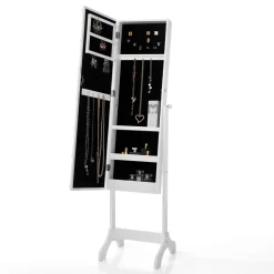 Coffer lux specchiera da terra con contenitore e luci led laccata bianco opaco 38x40 h155 cm