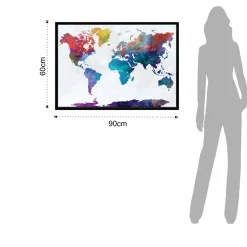 Colored map quadro stampa su tela cm h60 l90 p3