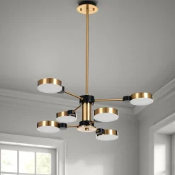 Combo a lampadario led in metallo verniciato ottone d60 h74 cm