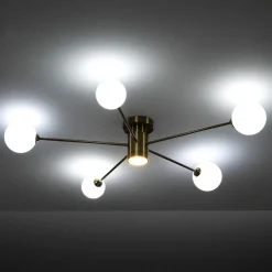 Combo globe lampadario in acciaio verniciato ottone anticato opaco 92x92xh16.5 cm