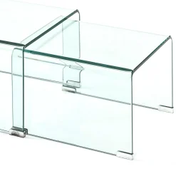 Cristal double set 2 tavolini a ponte in vetro curvato 49x44.5 41x44.5 cm