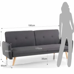 Dede divano - letto schienale reclinabile 3 posizioni (divano / relax / letto) tessuto di colore grigio l190 p90 h80