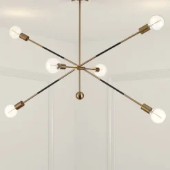 Devon b lampadario in acciaio nero e oro opaco 7 lampade d115xh80 cm