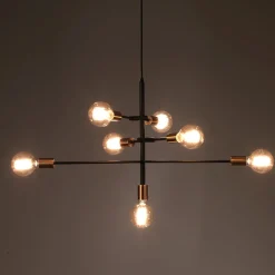Devon lampadario in metallo verniciato nero e ottone con cavo regolabile 82x40 h50 cm
