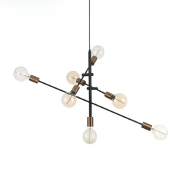 Devon lampadario in metallo verniciato nero e ottone con cavo regolabile 82x40 h50 cm
